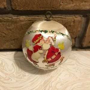 Vintage Silk Satin Santa Claus and Mrs Claus Christmas Tree Ball Ornament